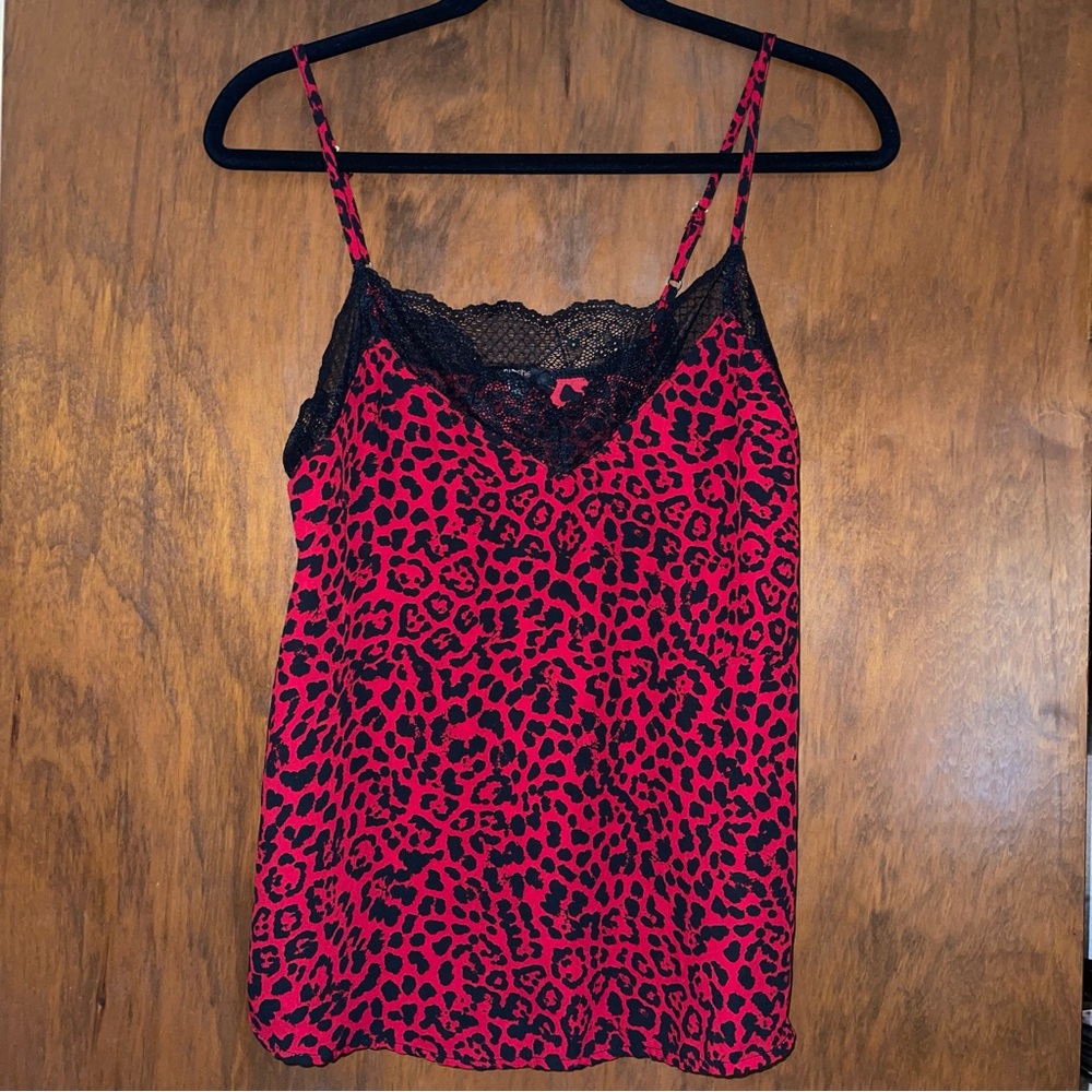 Leopard Print Lace Trim Cami Top